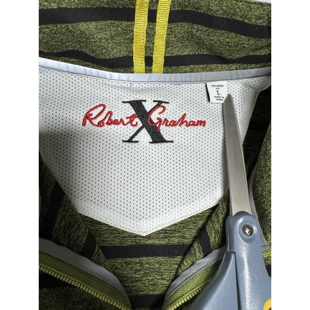 Robert Graham Long Sleeve Quarter Zip Pullover Green‎ Striped Mens Large Stretch